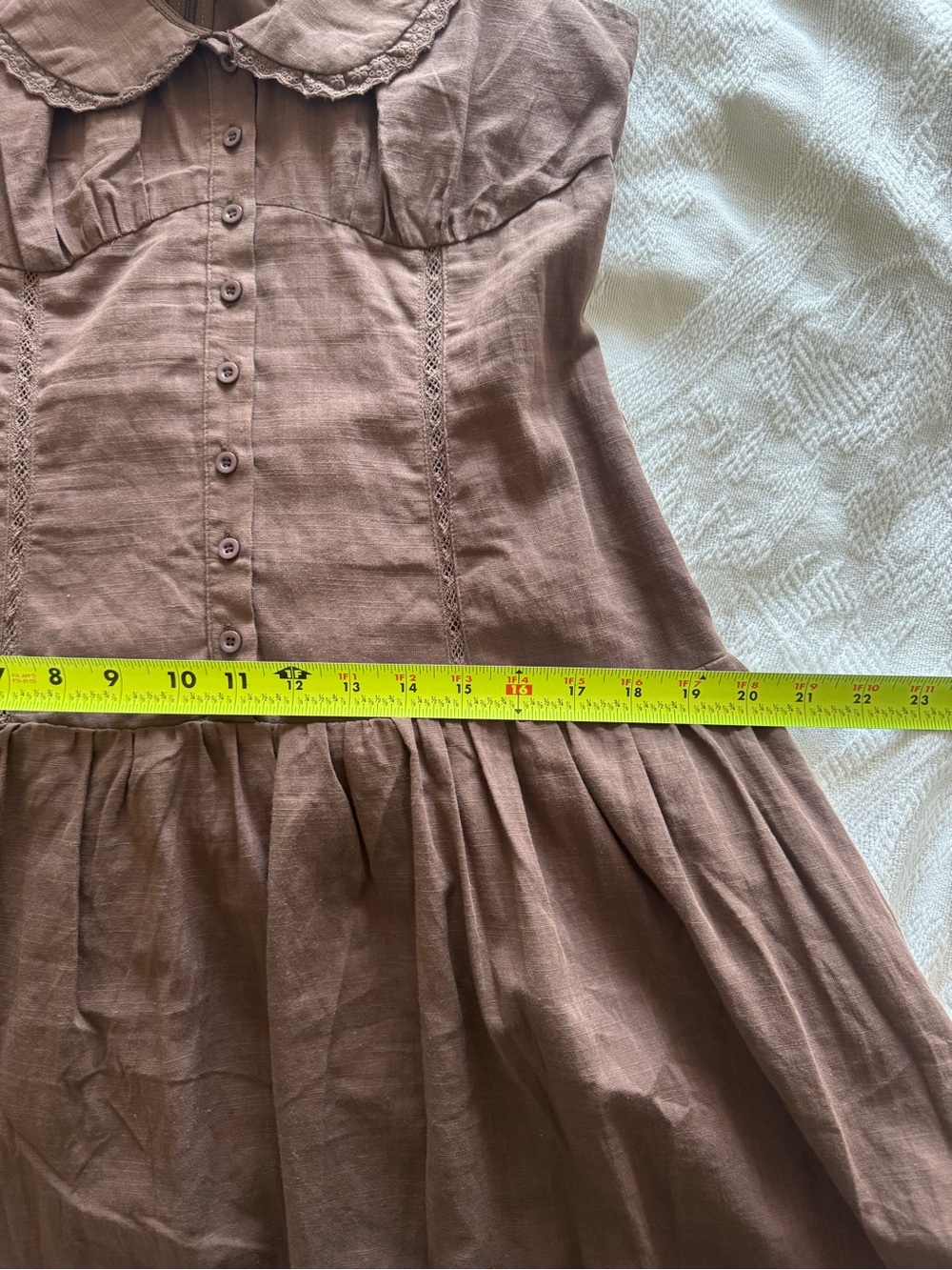 Moon River M Maxi Dress Peter Pan Collar Cottagecore Embroider Chocolate Brown - Picture 9 of 11